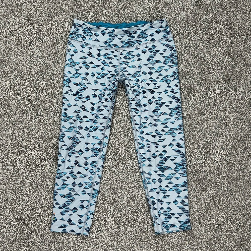 Smartwool PhD Printed Leggings Womens Small Blue White Athleisure Workout‎ Gym